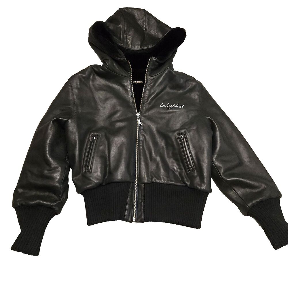 Vintage Baby Phat Jacket Coat Women Size XL Hooded Leather Y2K
